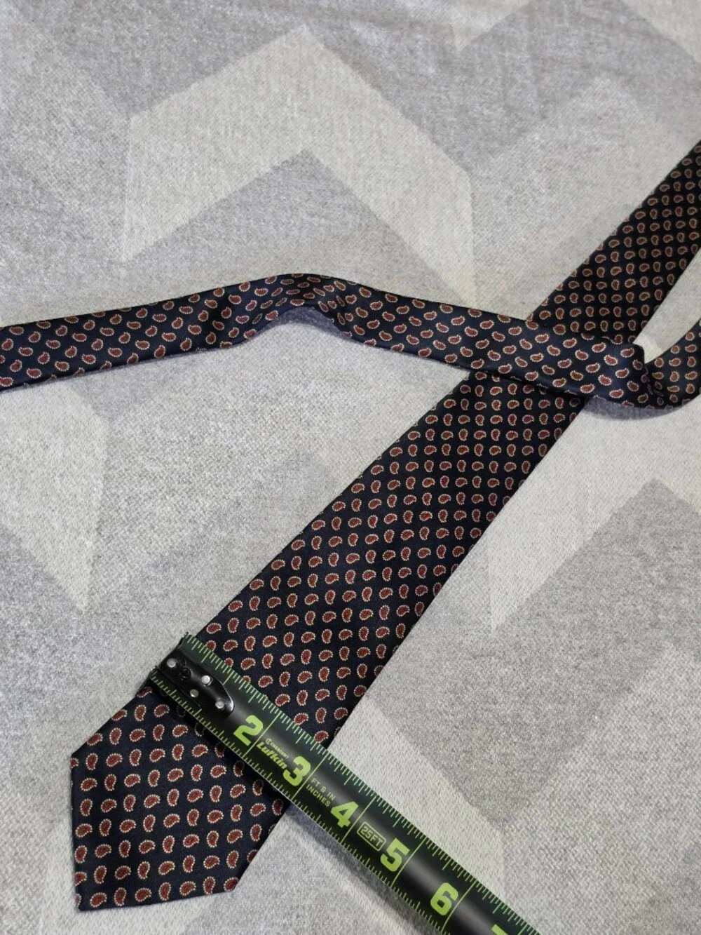 Handmade Mens Paisley Print Tie Navy Red Gold Silk Classic Formal Accessory